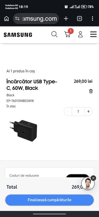 Incarcator charger 60w Samsung Ep- t6010NB usb c super fast charge 2.0 s26 ultra