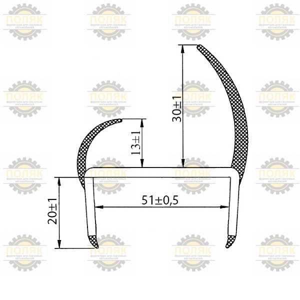 Уплотнитель 50мм для ворот Резинопластиковый