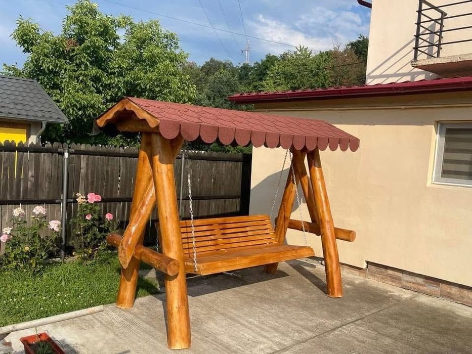 Leagan rustic cu 2 pui pentru copii / balansoar lemn