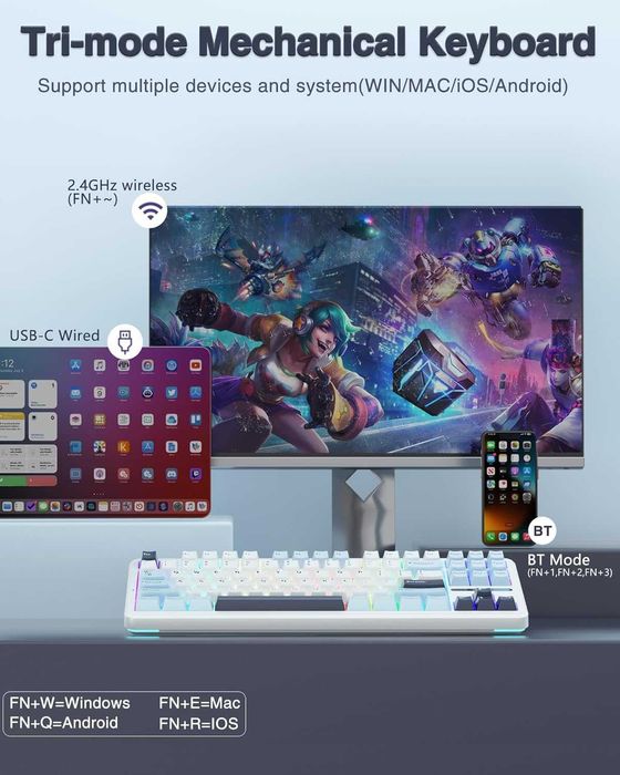 Механична клавиатура AULA F87 Wireless 75% TKL