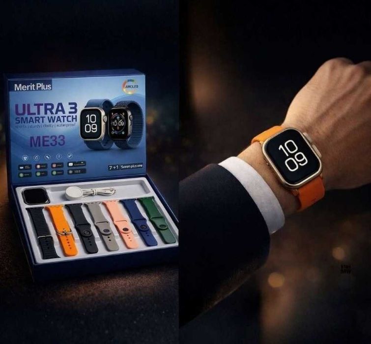 Смарт часовник Mefit Plus Ultra 3 ME33 - комплект 7 + 1 каишки с AMOLED дисплей - Черен / Златисти