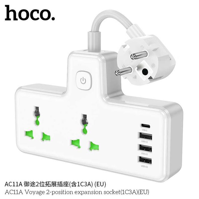 Hoco AC11A Voyage Сетевой фильтр 2 розетками и USB-портами PD17W (EU)
