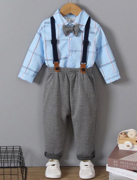 Бебешки костюм Карирана риза с щампа и панталони