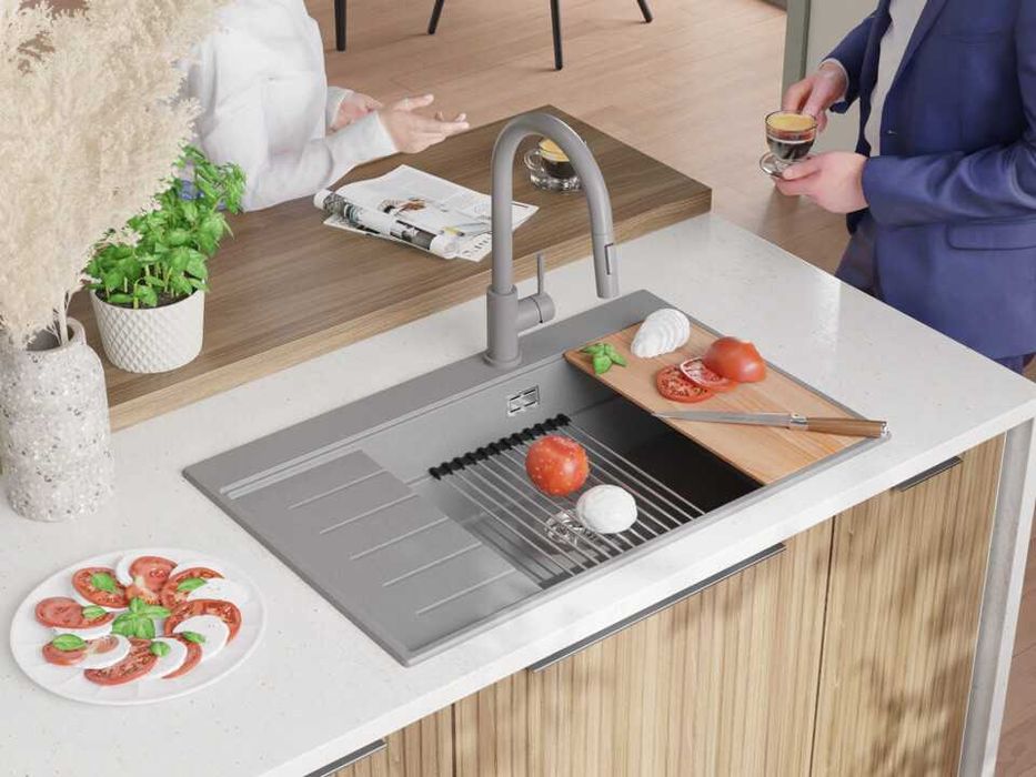 Сива гранитна кухненска мивка Сидни 780-60 Ergo Multilevel 780х500