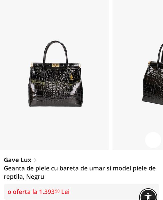 Geanta de piele cu bareta de umar si model piele de reptila, Negru