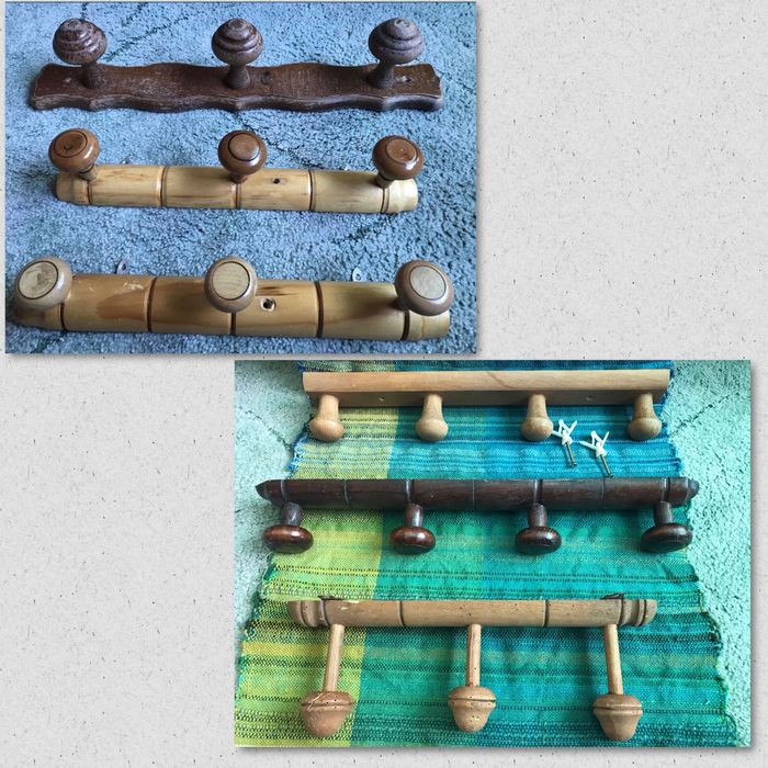 6бр стари френски закачалки от дърво масив за стена