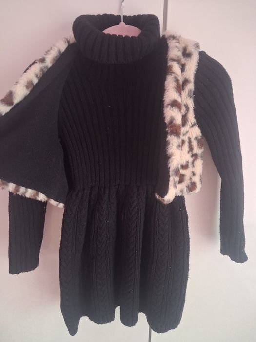 Стилен комплект Rachel Zoe –  плетена рокля и леопардов елек, р-р 98