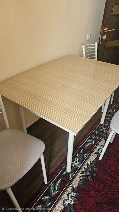 Кухонный стол + 6 стульев, б/у, металл, мягкое сиденье