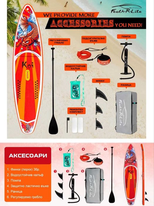 Комплект Надуваем Стендъп Падъл Борд FunWater Koi Fish SUPFR01E SUP 11’6″ с 6 аксесоара