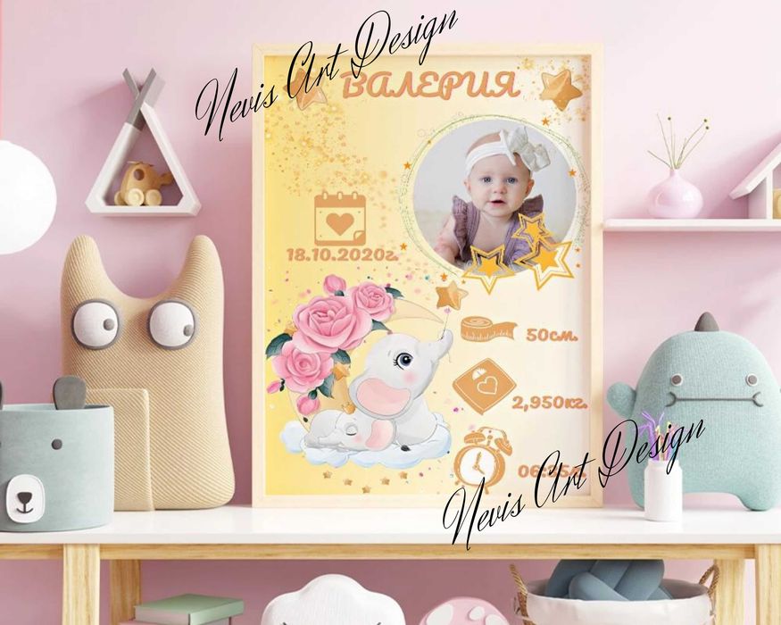 Бебешка визитка / бебешка картичка / Подарък в рамка