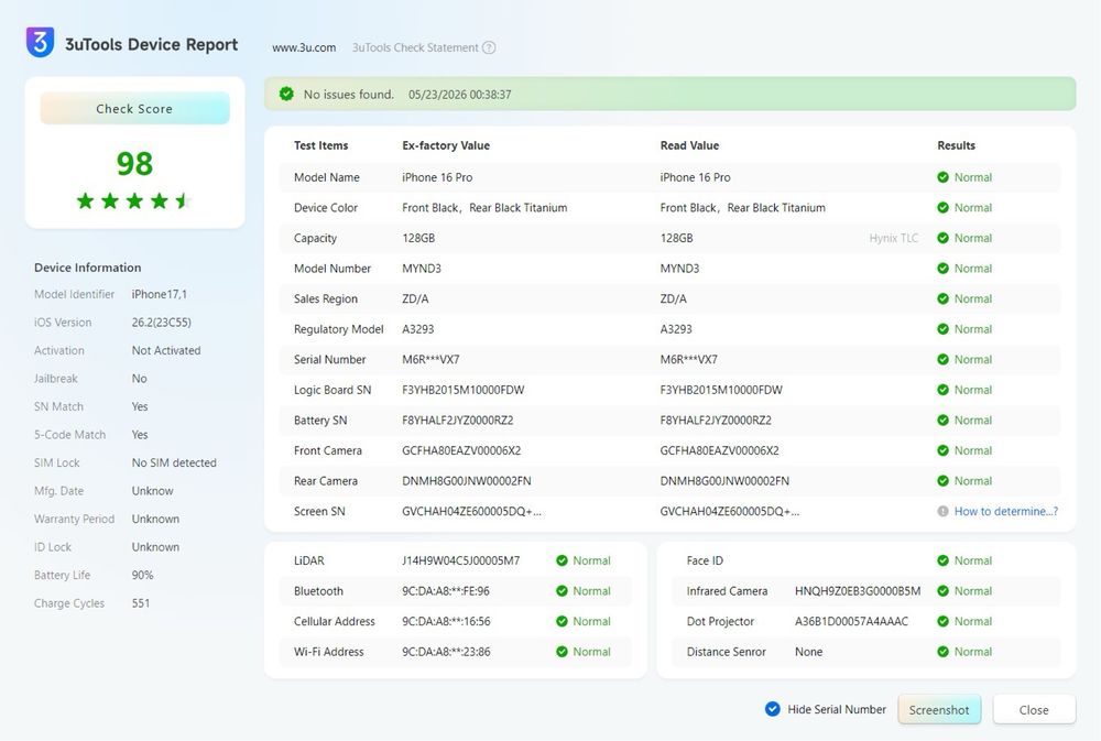 iPhone 16 Pro Black Titanium 128GB - Baterie 91% - 100% Original