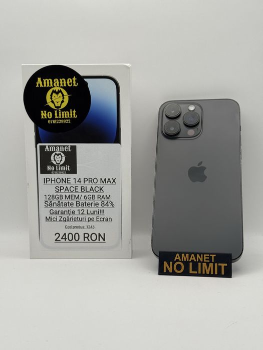 iPhone 14 Pro max 128GB Black Baterie 84% Garantie 1An,AMANET NO LIMIT