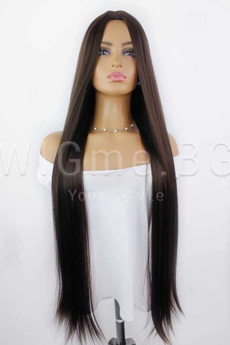 Екстра дълга права кестенява перука Ирен - 101 см.