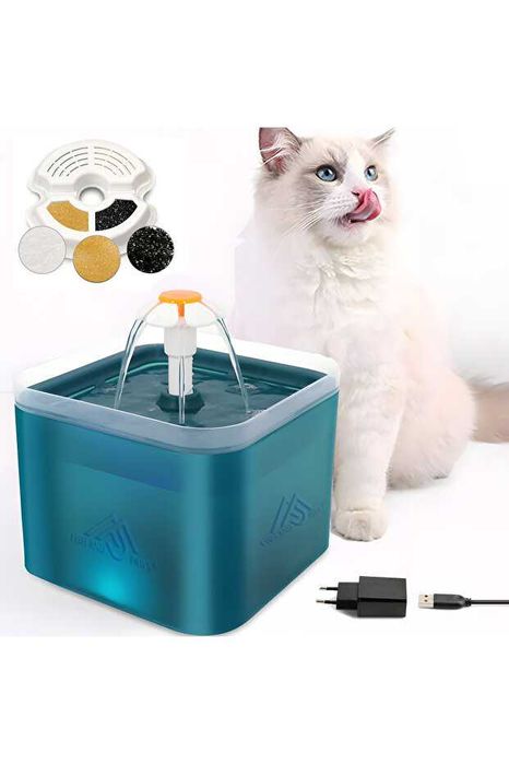 Fantana apă pisici 2L, LED, filtru carbon, USB, ultra-silențios, Verde