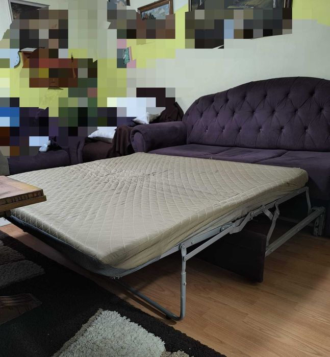 Set canapea extensibilă+ 2 fotolii fixe,tapițerie catifea mov închis