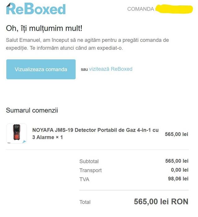 Detector portabil de gaz NOYAFA JMS-19, 4 în 1, folosit o singură dată