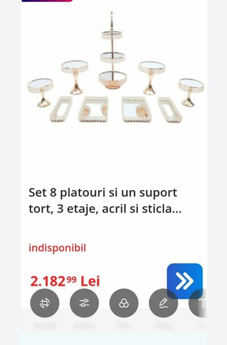 Set 8 platouri si un suport tort, 3 etaje, acril si sticla temperata,