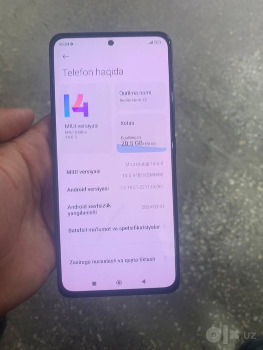 Redmi note 13 sotiladi xotira 8/128