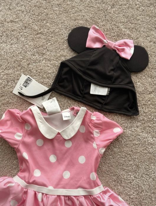 Costum Minnie Mouse H&M – rochiță + pălărie, 6–12 l