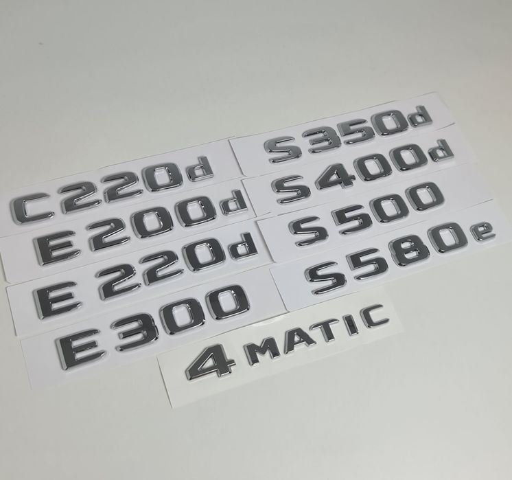 Pachet-Set-Motorizare-Scris-Spate-Haion-Mercedes+Emblema-4Matic-Crom-Negru-C220d-E200d-E220d-GLC220d-CLS350d-CLS400d-E300d-GLE350d-GLE400d-S500-S580e