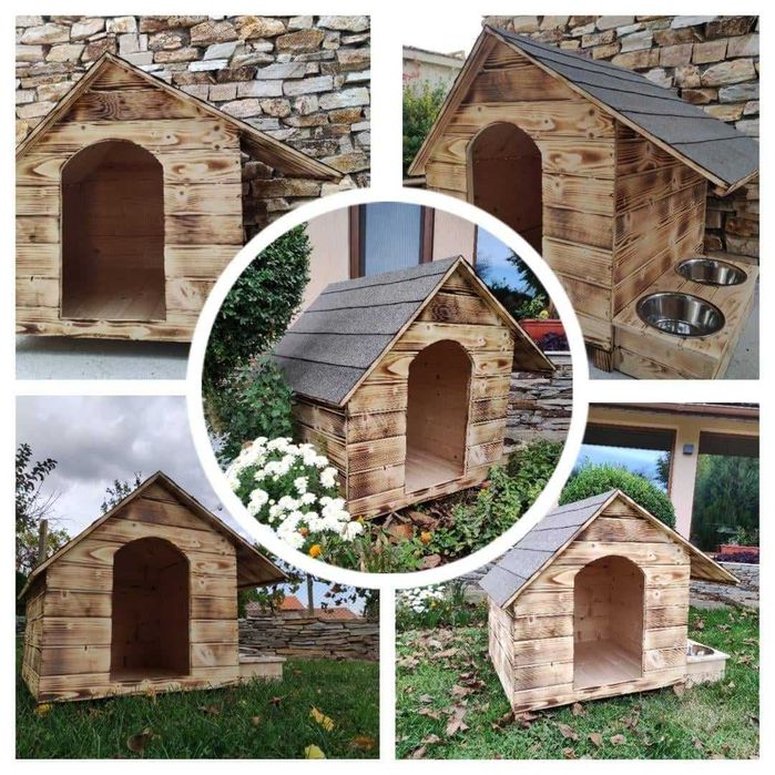 Къща за куче със стряха + купи;Колиба за кучета;Къщи за кученца-Ретро