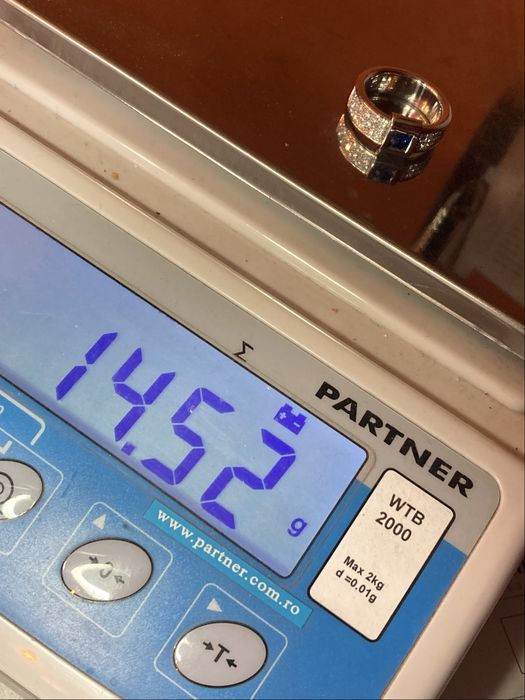 Inel aur alb cu diamante si safir Salvini