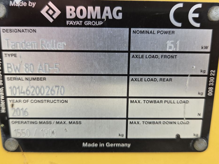 BOMAG BW 80 , 2016 , 866 ora