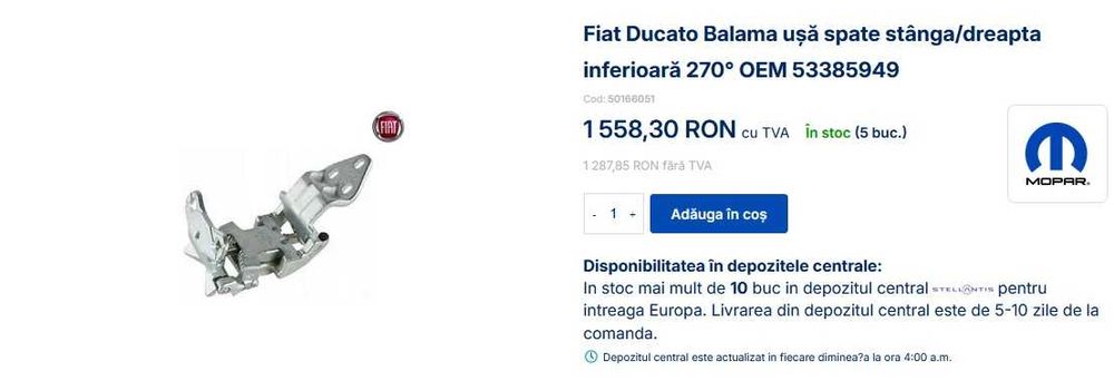 Balama ușa din spate stânga inferioară 270° FIAT DUCATO