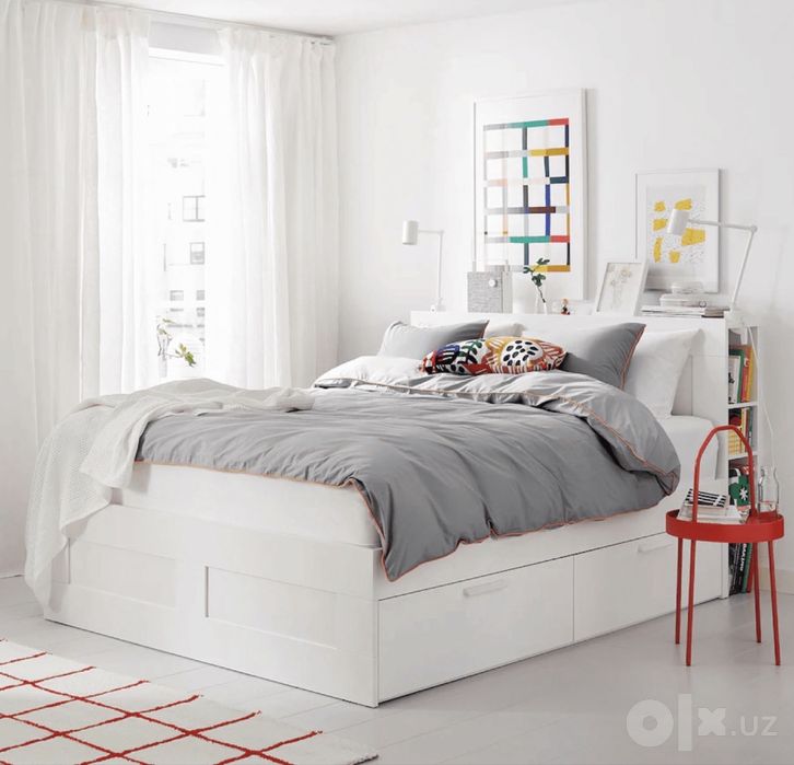 Кровать с изголовьем IKEA BRIMNES с ящиками 160*200 с 4-мя ящиками