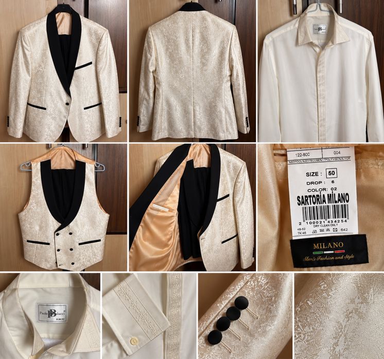 Costum mire elegant Sartoria Milano, 3 piese + cămașă, mărimea 50
