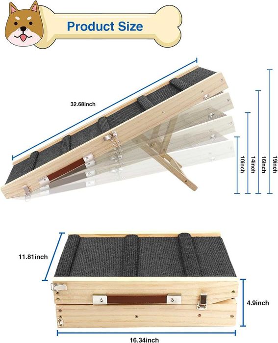 TNELTUEB – Rampă reglabilă din lemn pentru câini, pliabilă, 85 cm, gri