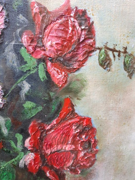 tablou vechi pictura pe panza 82/63 cm semnat D Niculescu