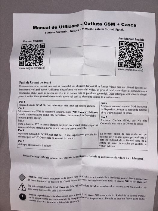 Cască de copiat mini + cutiuță GSM – NOUĂ, doar probată