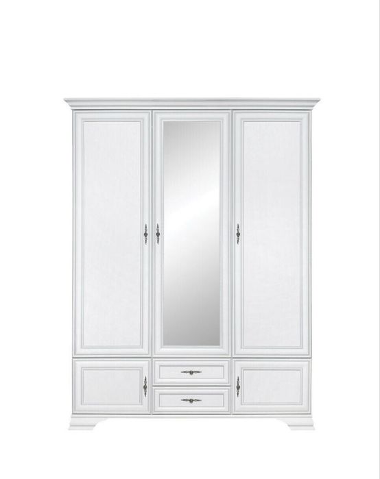 Șifonier Kentuki 5 Uși  cu Oglindă și 2 Sertare, Stil Clasic, PAL Melaminat + MDF 159,5 x 61 x 225 cm  Alb Alpin