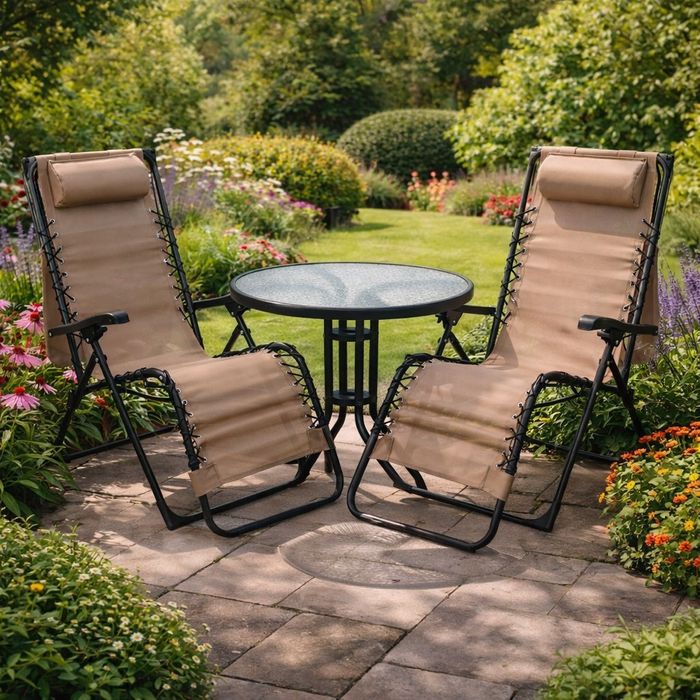 Комплект за релаксация на открито: 2 сгъваеми шезлонга с нулева гравит