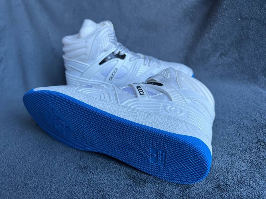 New GUCCI MEN  Basket  White Leather HIGH TOP Logo   43