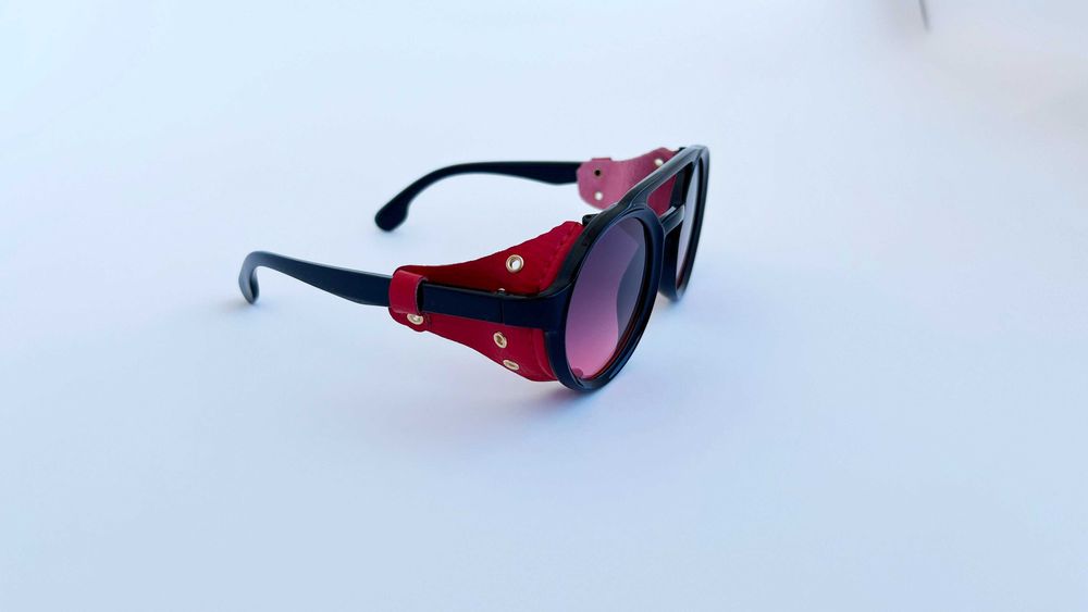 Ochelari de soare Rotunzi Steampunk Verzi cu Piele ecologica