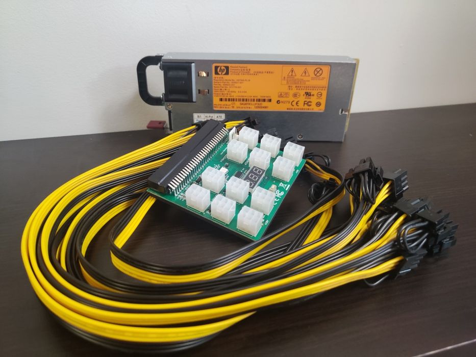 Комплект сървърно захранване HP 750 с платка + 12 кабела 6+2 пина!