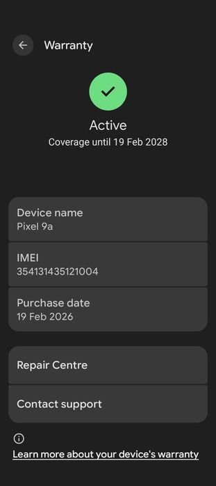 Google Pixel 9a 128GB + Garantie Feb 2028