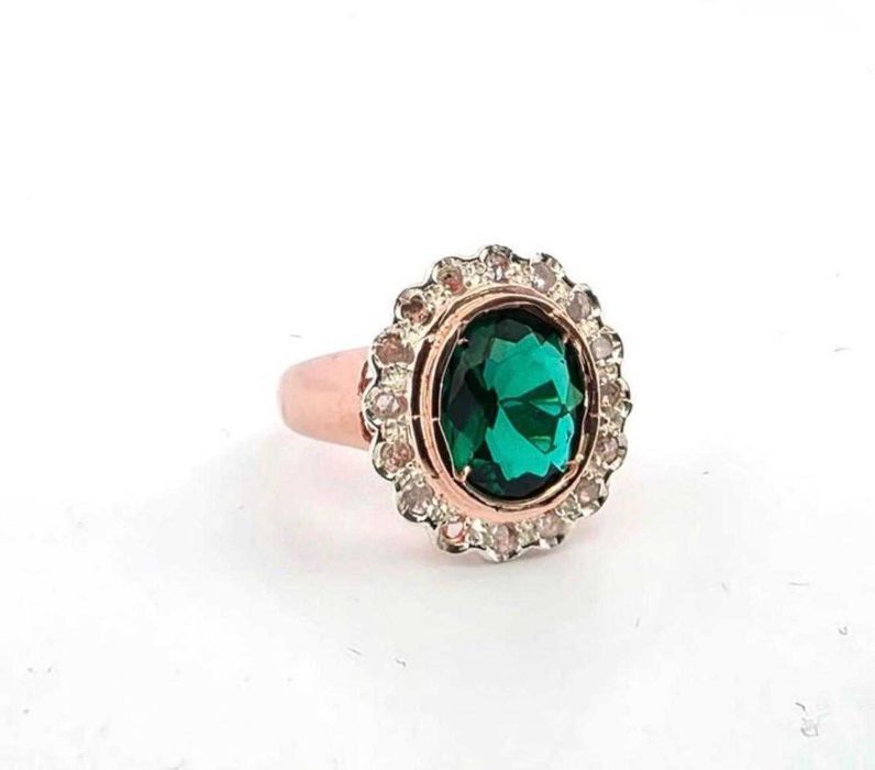 Inel aur roz 9k& argint, Smarald si Diamante