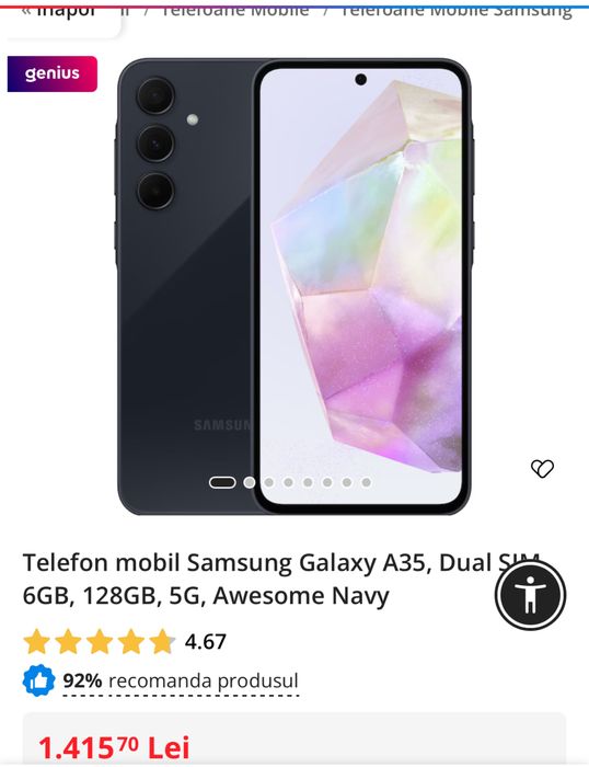 Samsung Galaxy A35, 6GB, 128GB, 5G Sigilat, pachet extra FULL