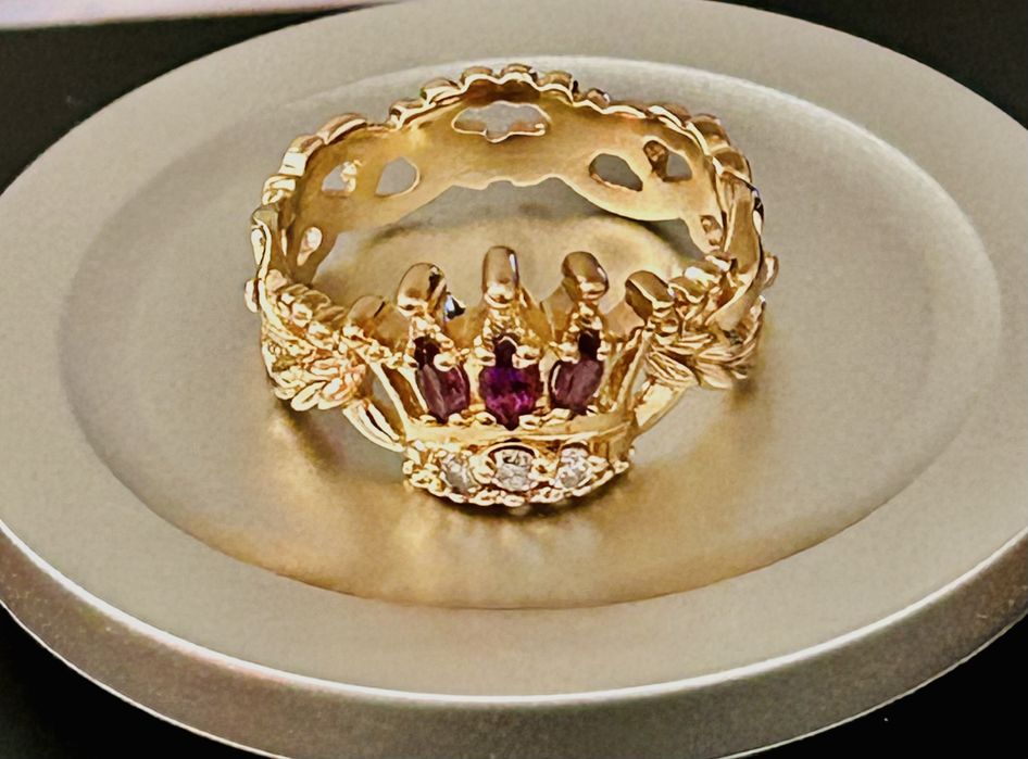 Inel Franklin Mint, aur 14K, diamante, ametiste
