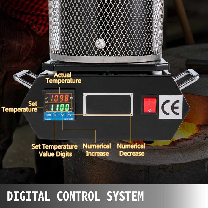 Cuptor electric de topit metale pretioase 1350W 3 kg creuzet ceramic temperatura max 1150 C control PID pentru aur argint cupru aluminiu