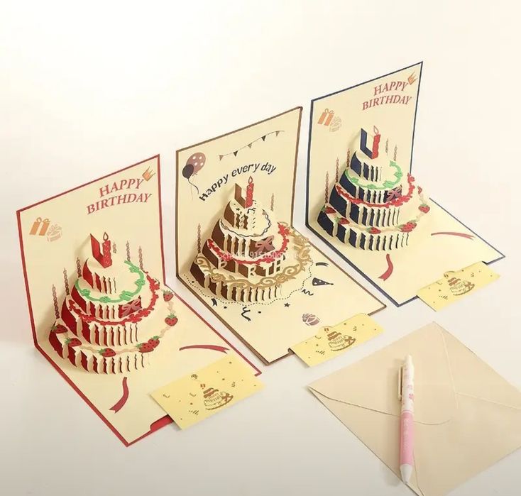 3 D открытка с тортиком на День рождения,3 в 1