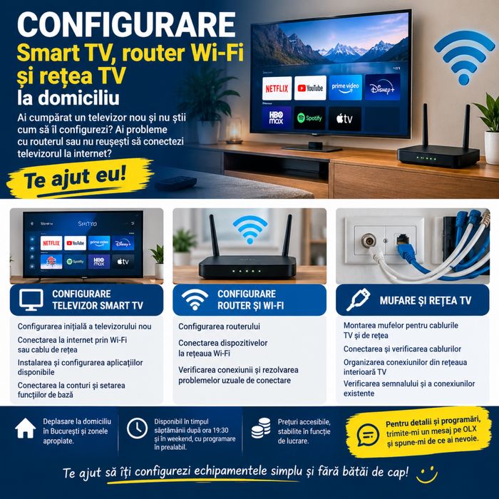 Configurare Smart TV, router Wi-Fi și rețea TV la domiciliu