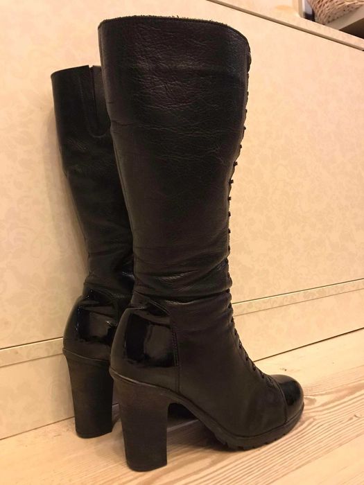 Дамски ботуши черни, естествена кожа