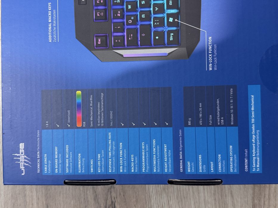 Tastatura gaming Hama uRage Exodus 700 iluminare RGB