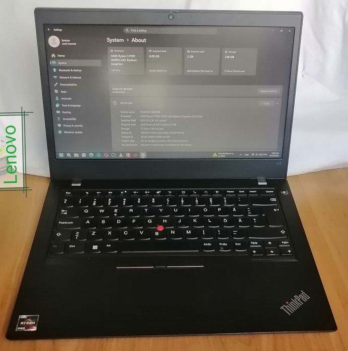 Lenovo ThinkPad L14 G1 | Ryzen 3 PRO 4450U / 8GB / 256GB SSD