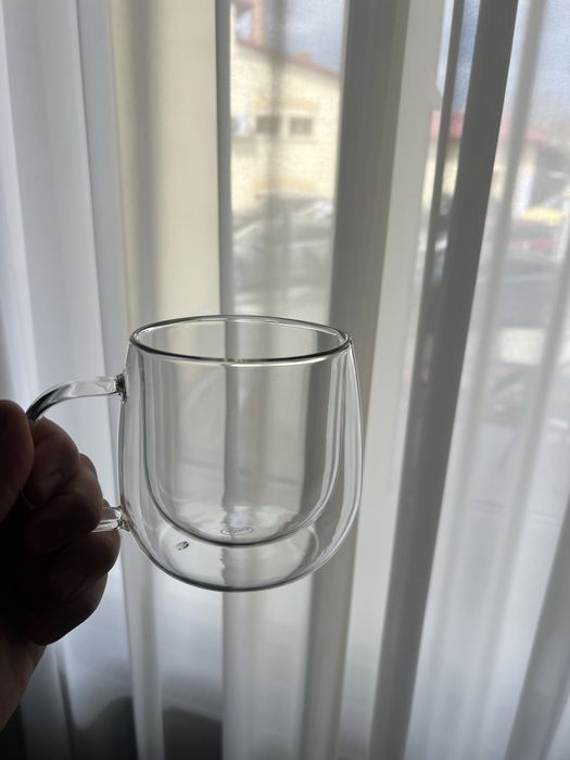 Căni de cafea din sticlă duble set 4 480ml cu mânere