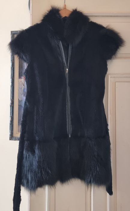 Дамски елек естествена кожа с естествен косъм